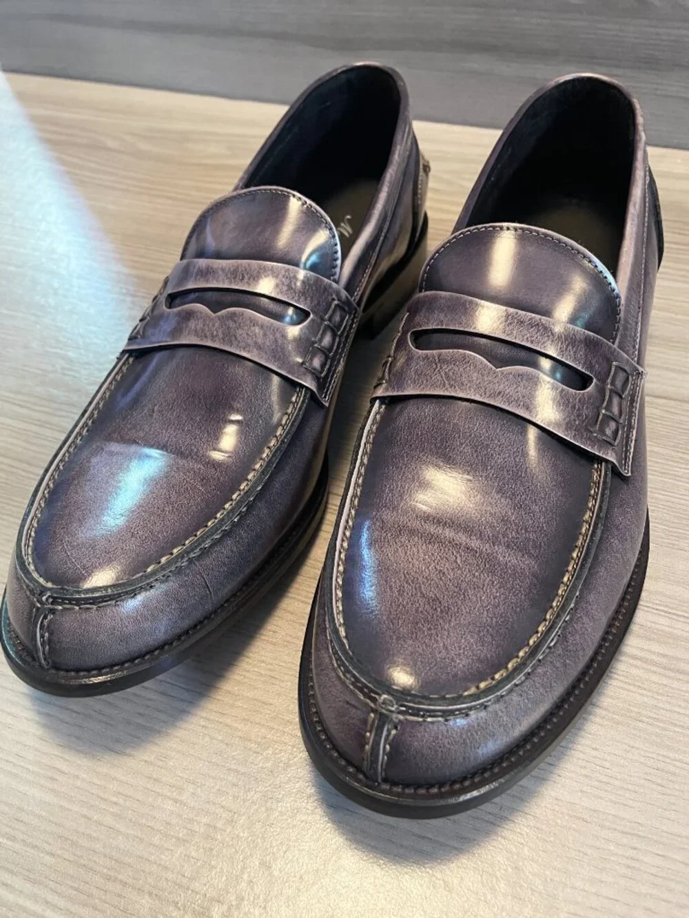 Mario Luiso Italian Leather Penny Loafers Men's EU 46 Gray Slip On Dress Shoes